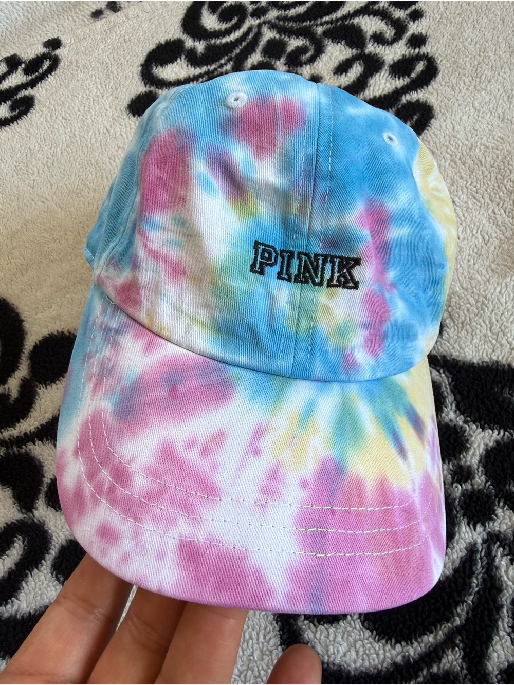 PINK Victoria's Secret Pastel Tie-Dye Cap - Blue Pink Yellow